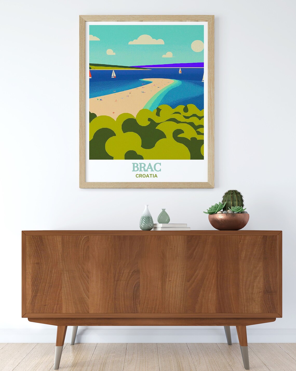 Brac Croatia Zlatni Rat Beach Sailboats Scenic Retro Travel Poster - Image 3