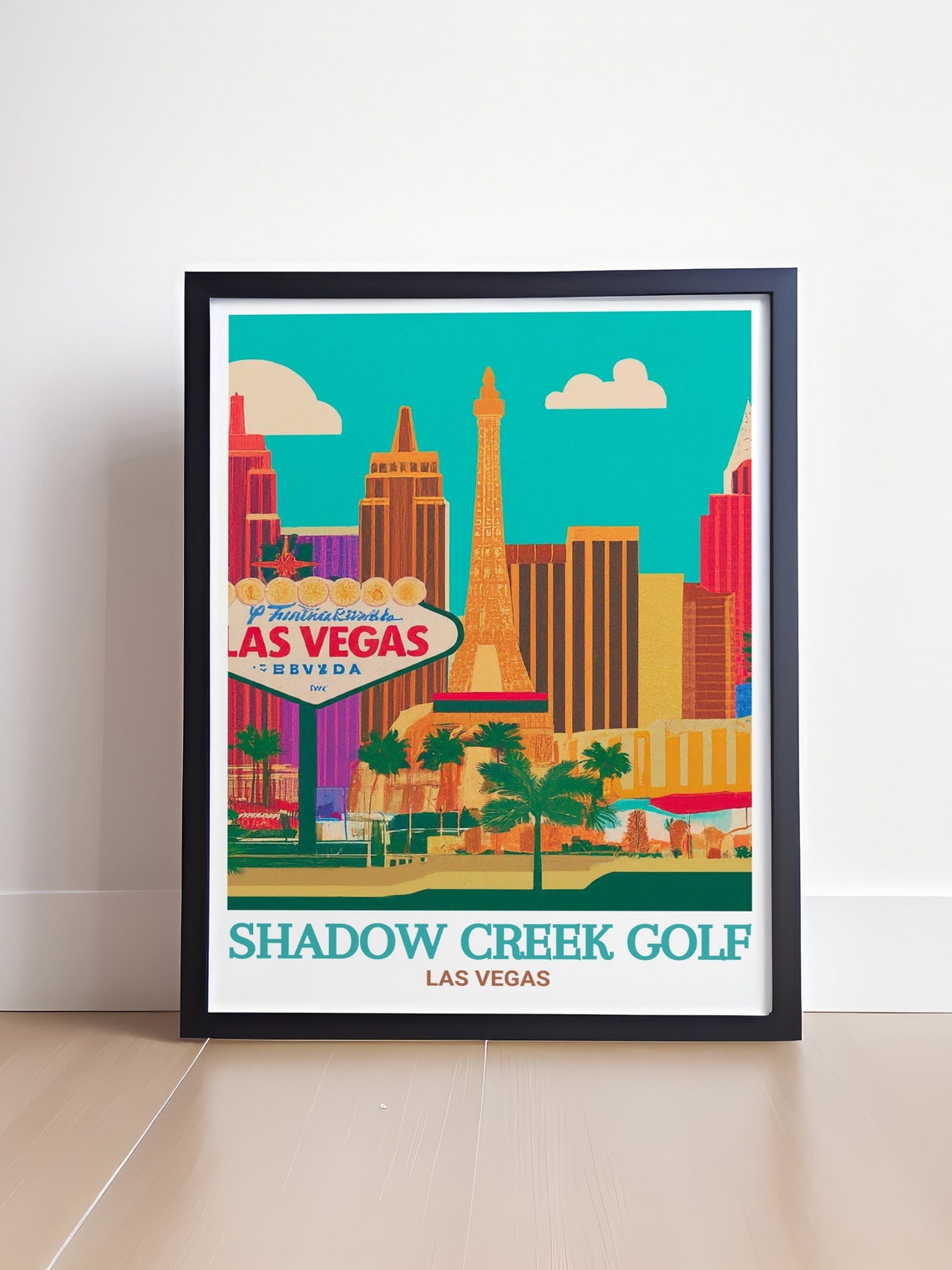 Shadow Creek Golf Las Vegas Strip Skyline Retro Style Travel Poster - Image 4