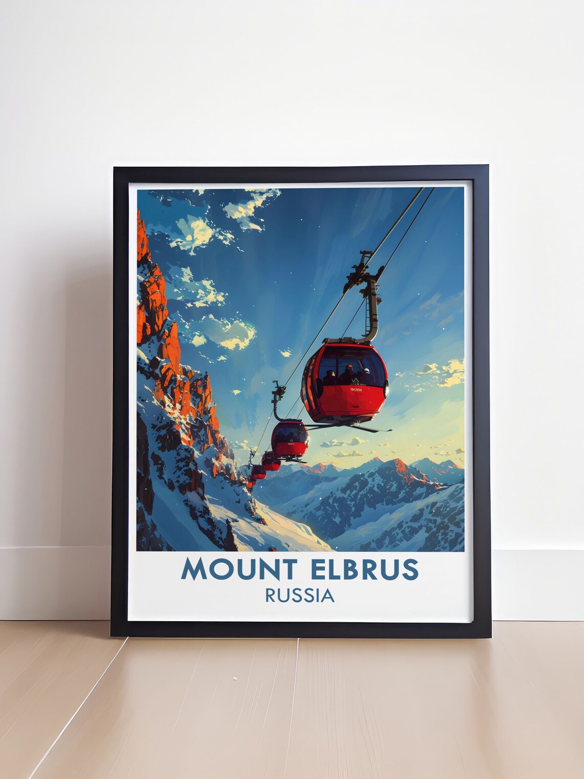 Mount Elbrus Red Cable Cars Floating Above Snowy Peaks Russia Poster - Image 4