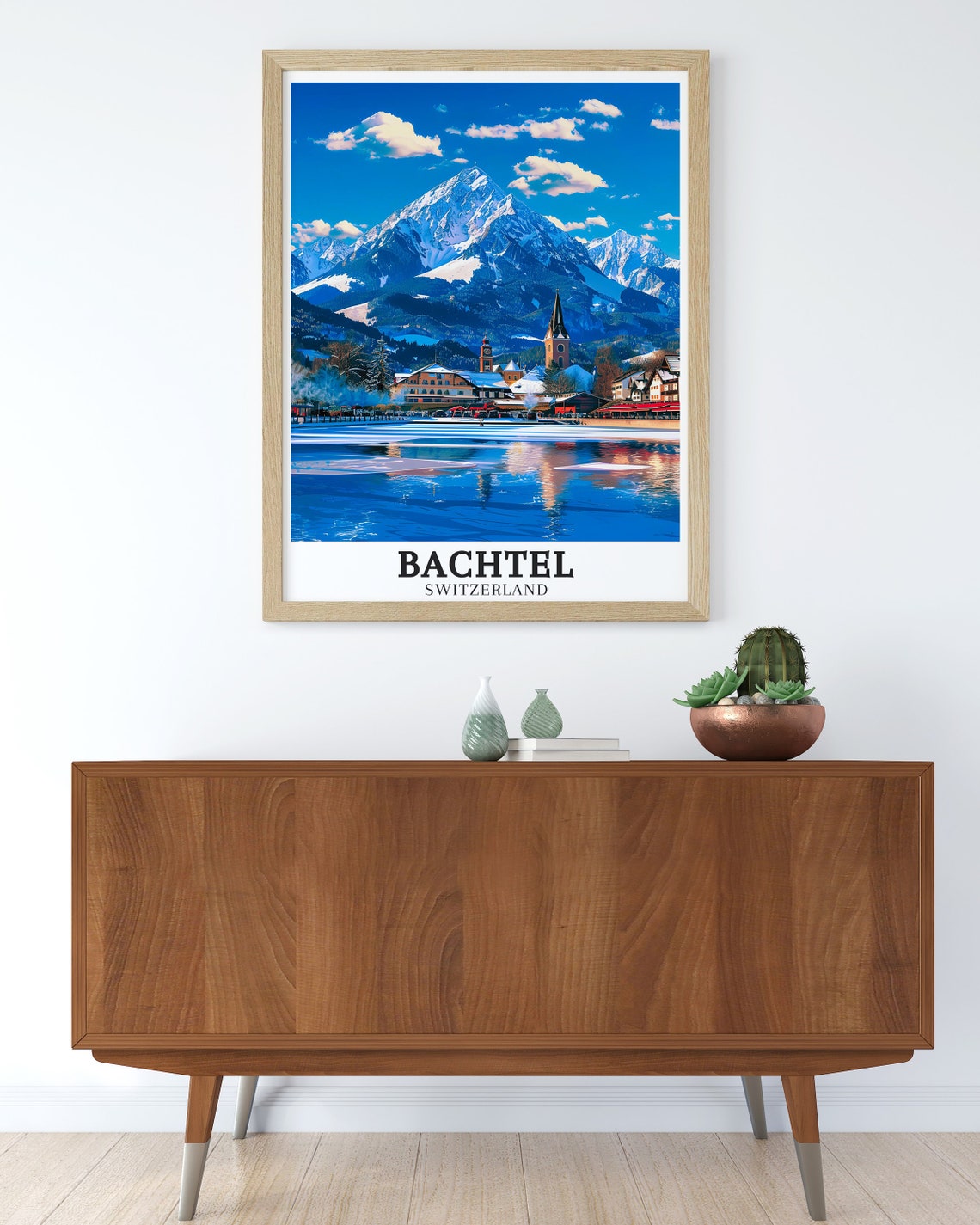 Bachtel Snow Capped Peak Lakeside Village Winter Switzerland Poster - Image 2