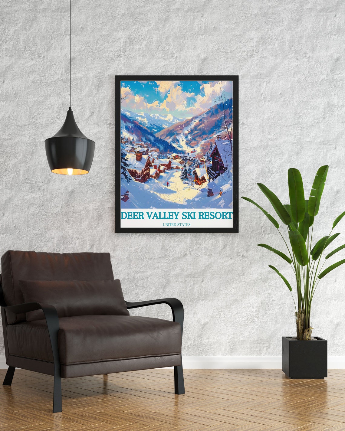 Deer Valley Ski Resort Snowy Village Cabins Winter Scene Poster - Image 3