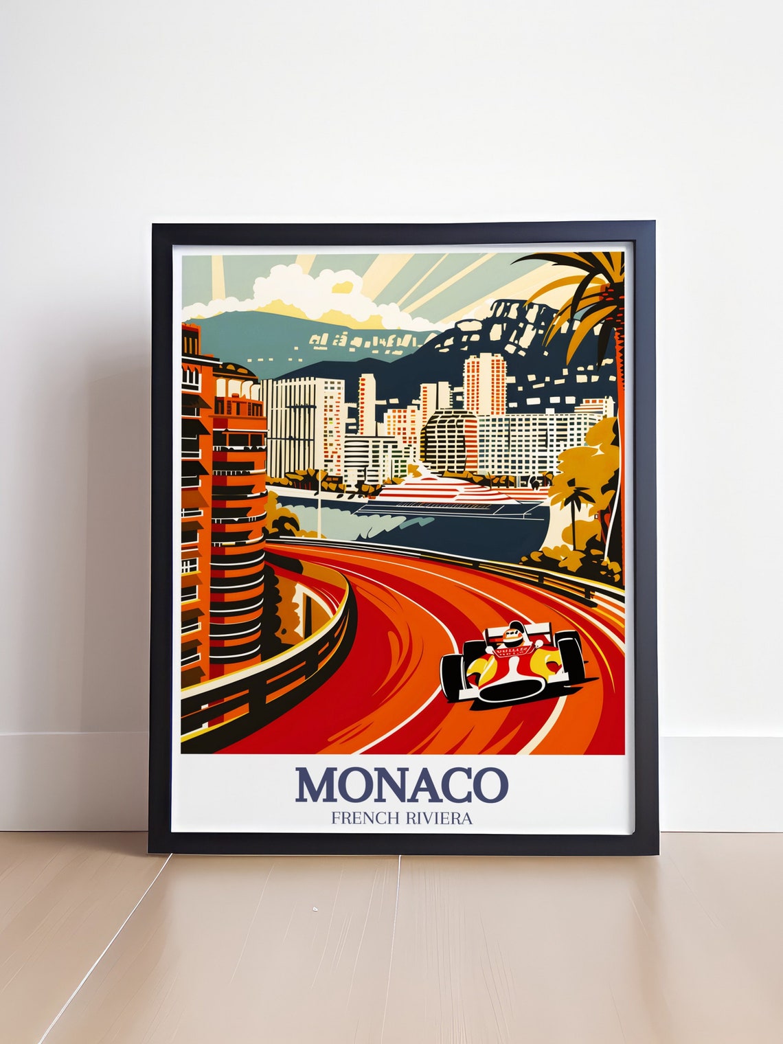 Monaco French Riviera Vintage Race Car Harbor Cityscape Poster - Image 4