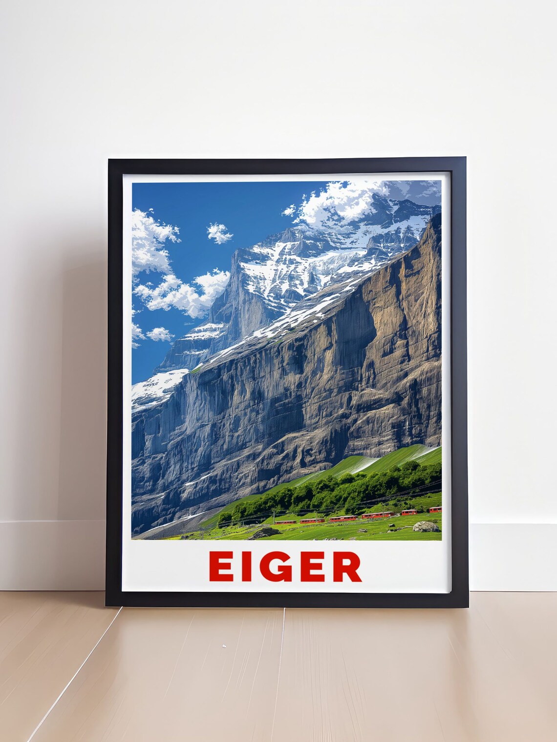 Eiger North Face Snow Cliffs Red Train Switzerland Alpine Poster Mountains - Image 4