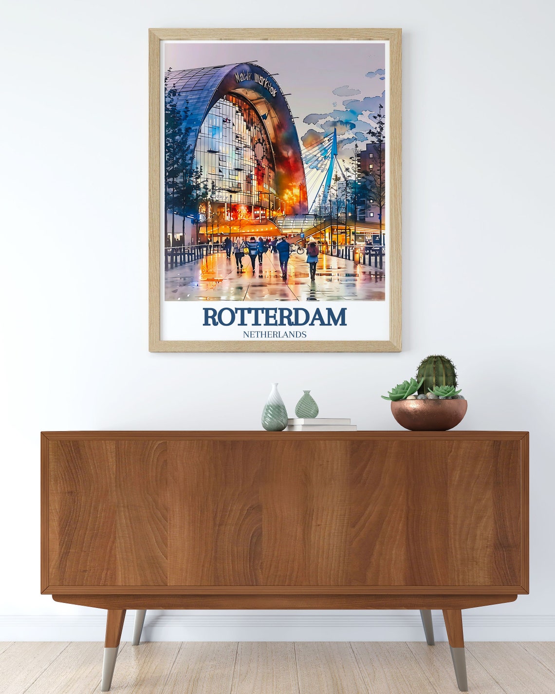 Rotterdam Markthal And Erasmus Bridge Illuminated Dusk Poster - Image 3