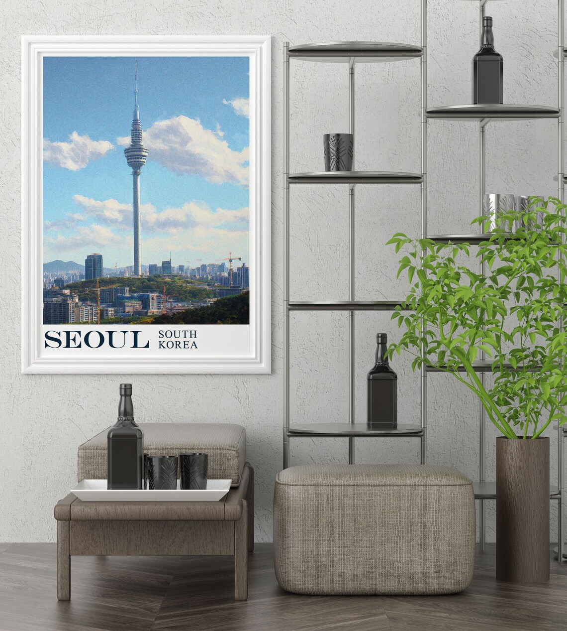 Modern Seoul South Korea N Seoul Tower Skyline Travel Poster - Image 3