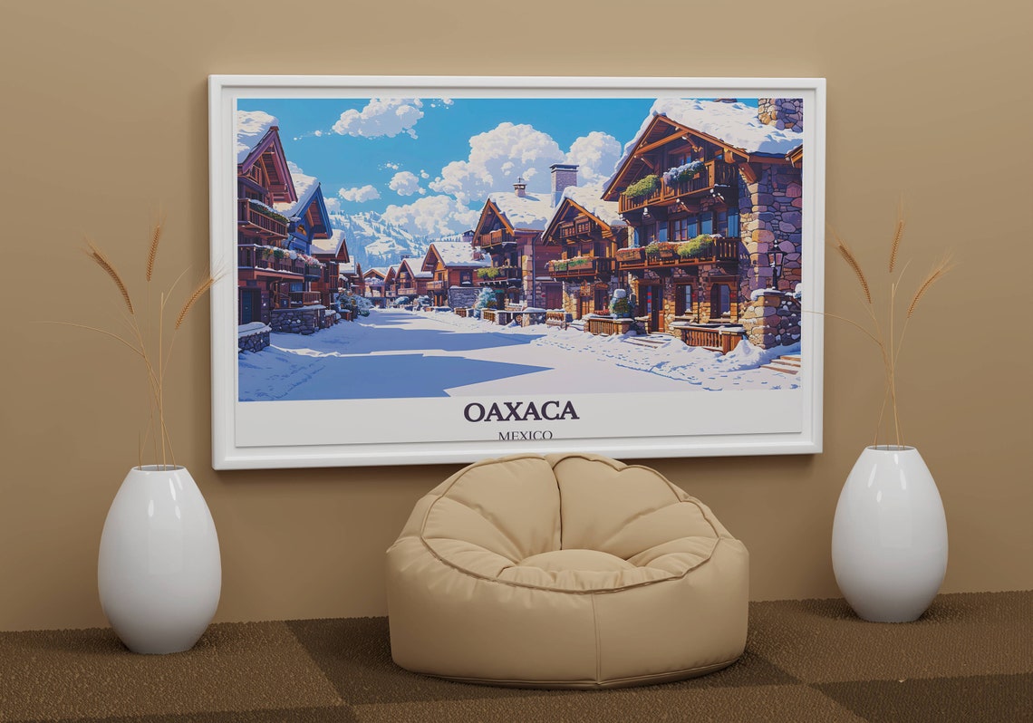 Oaxaca Mexico Snowy Alpine Street Scene Winter Travel Poster - Image 2