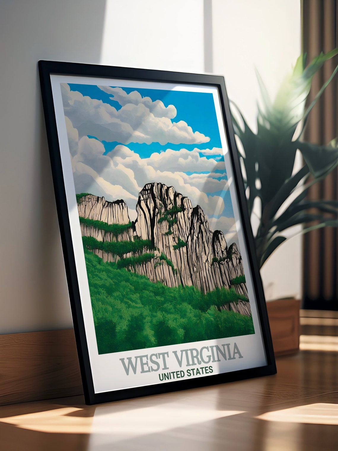 West Virginia Seneca Rocks Cliffs Green Forest Travel Poster - Image 3