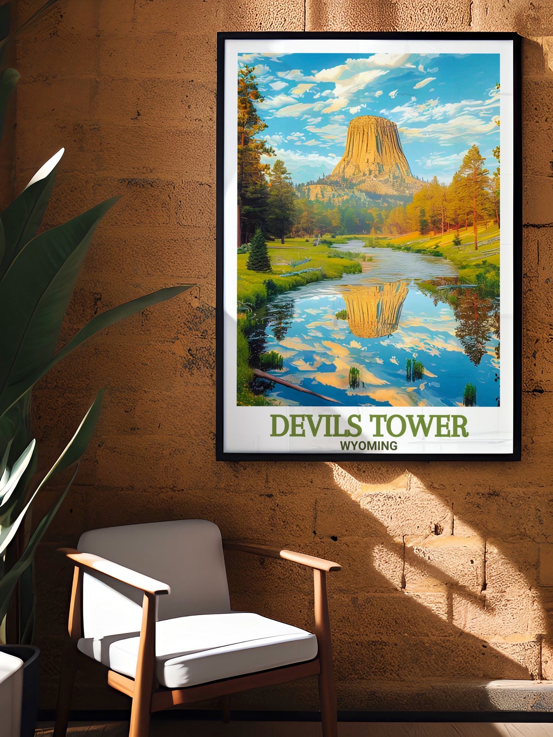 Devils Tower Wyoming River Reflection Golden Hour Travel Poster - Image 2