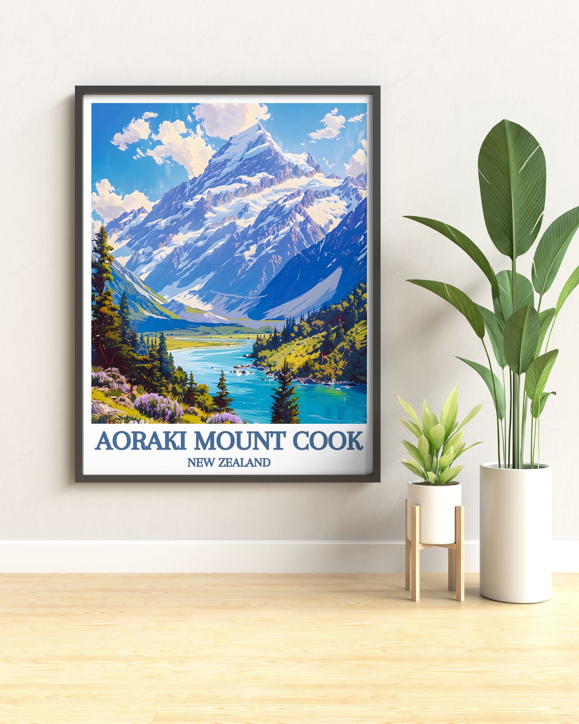 Aoraki Mount Cook Snow Peak Valley River Scenic Travel Poster - Image 2