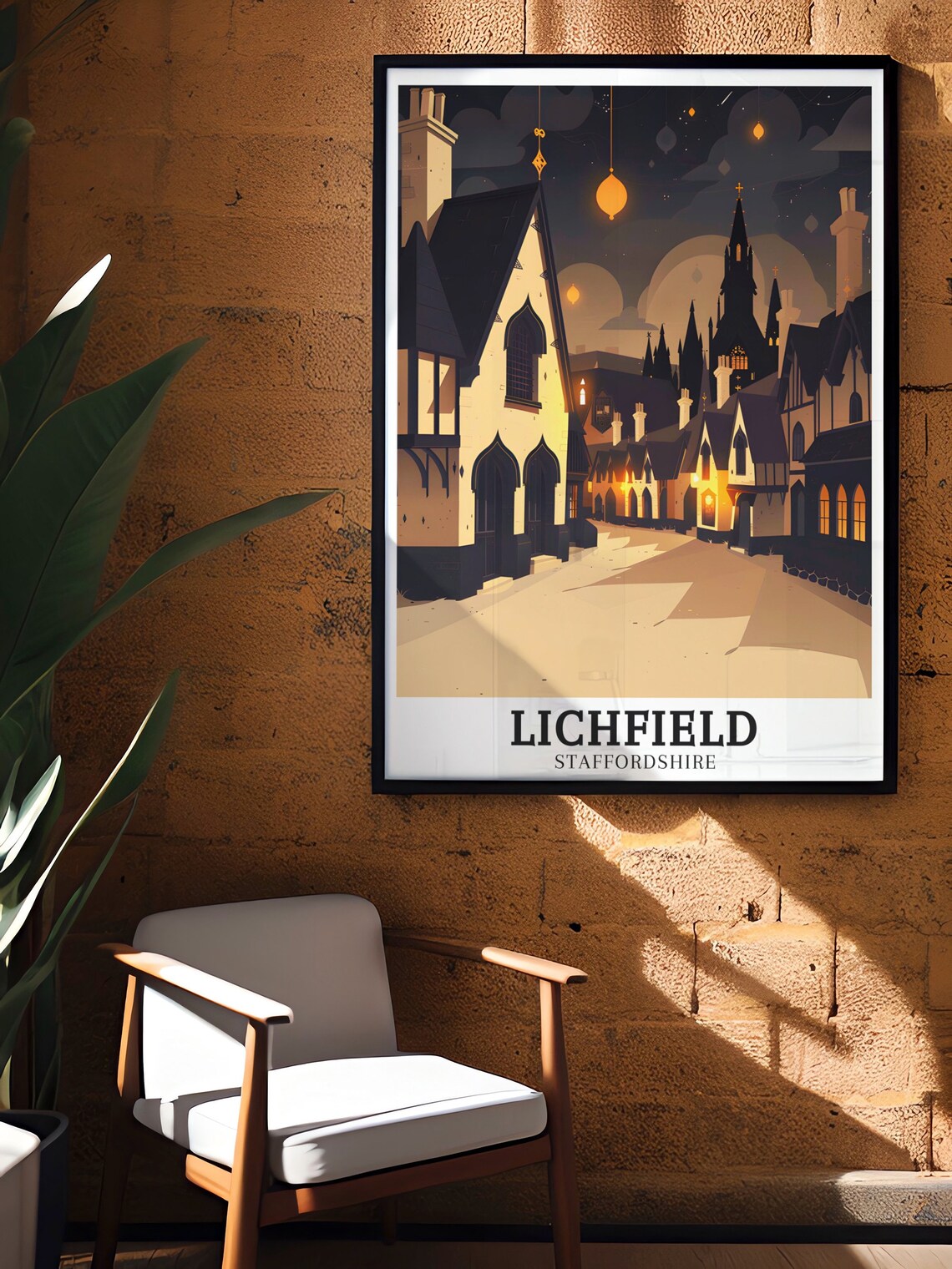 Lichfield Staffordshire Night Cathedral Street England Travel Poster - Image 2