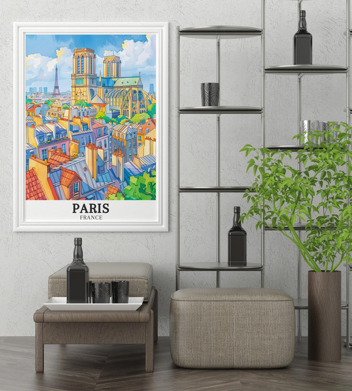 Notre Dame Cathedral Paris Rooftops Watercolor Travel Poster - Image 3