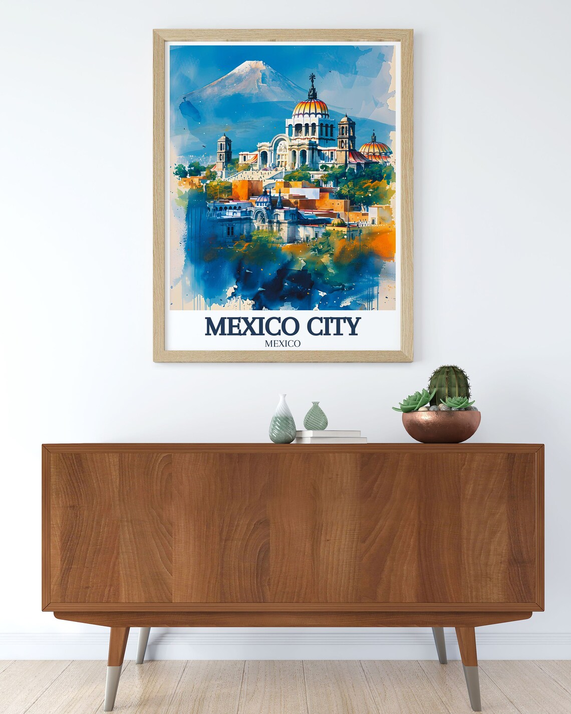 Mexico City Mexico Cathedral Watercolor Volcano View Travel Poster - Image 3