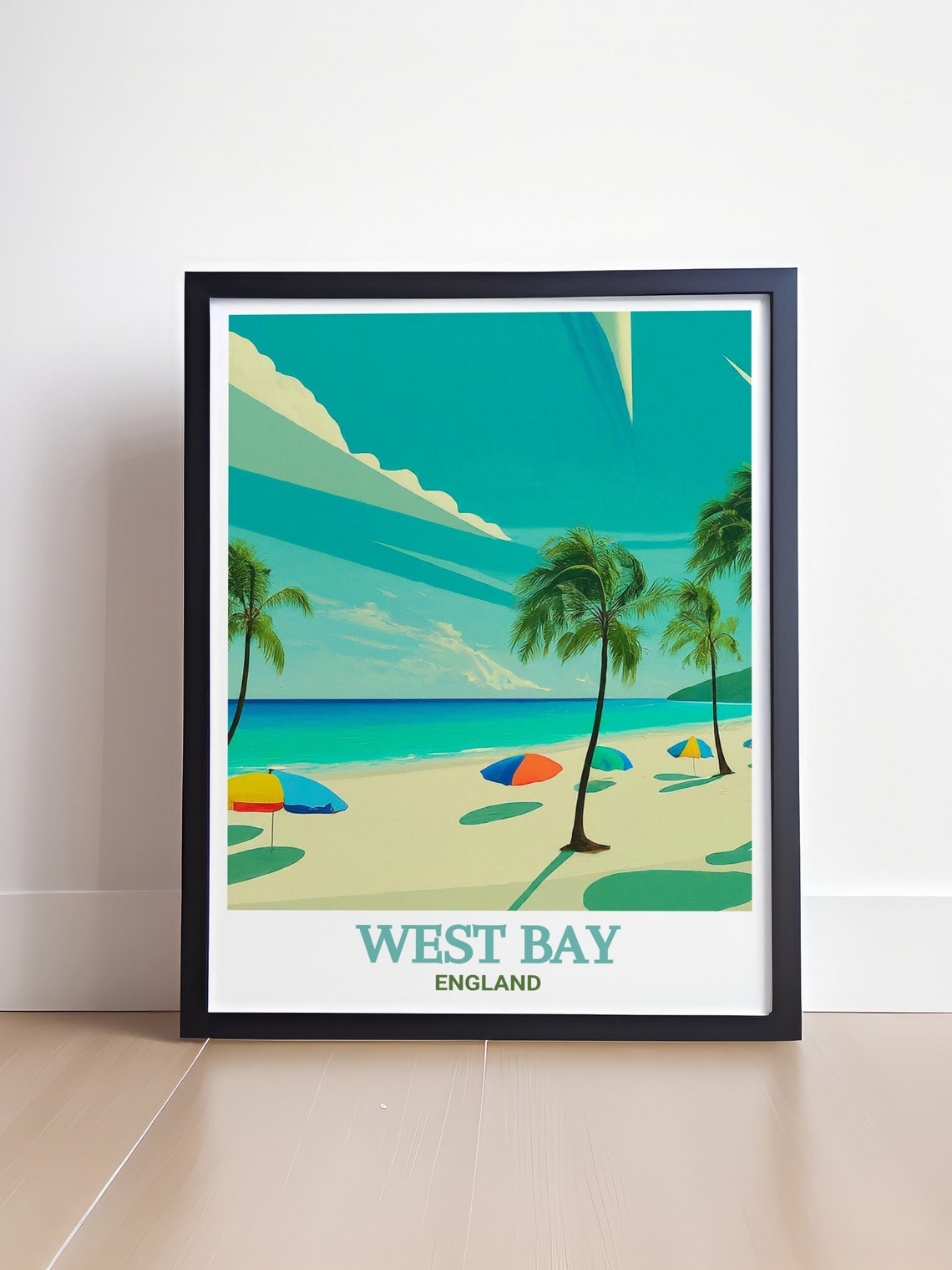 West Bay Tropical Beach Palms Umbrellas Sunny Seaside Poster - Image 4