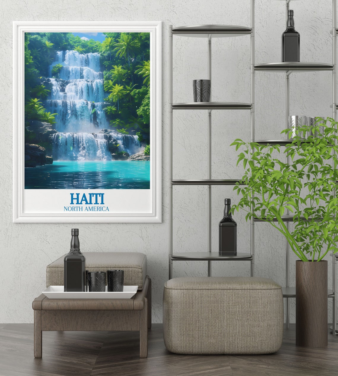 Haiti Tiered Waterfall Turquoise Pool Caribbean Travel Poster - Image 3
