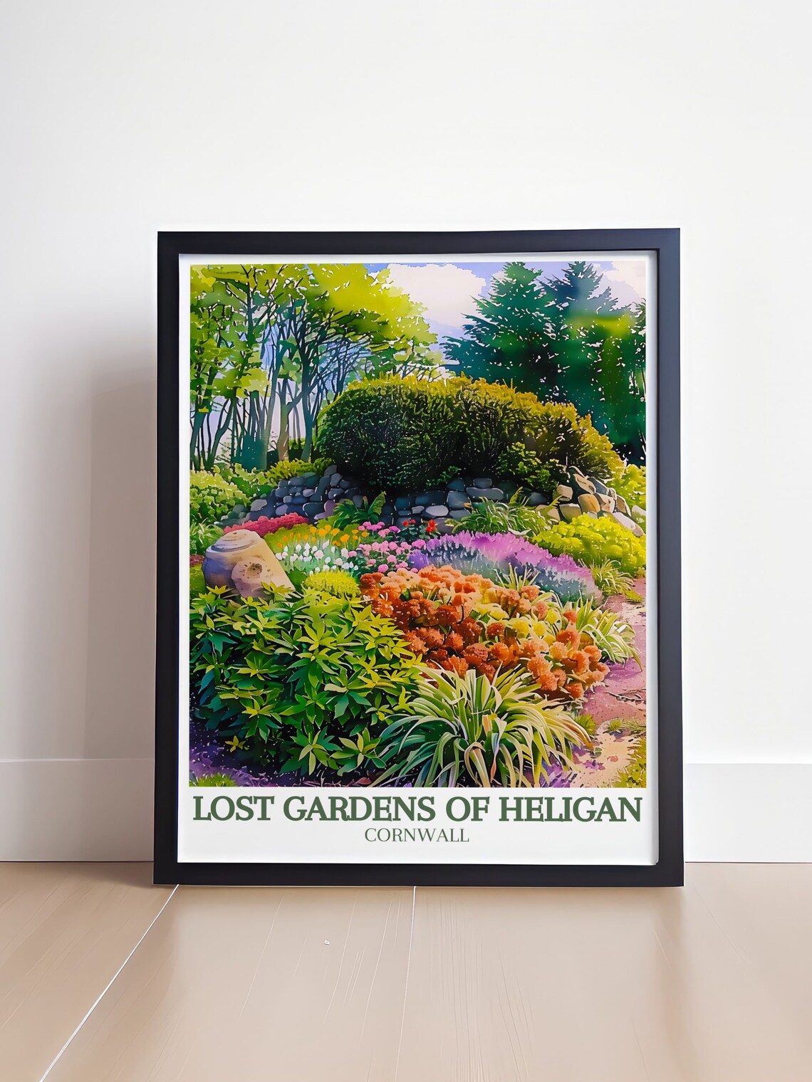 Lost Gardens of Heligan Cornwall Flower Beds Watercolor Travel Poster - Image 4