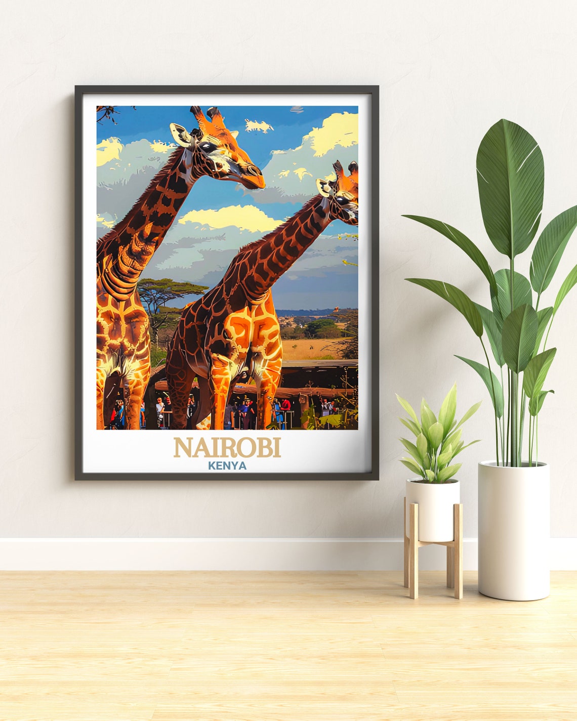 Nairobi Kenya Two Giraffes on Golden Savanna Wildlife Poster - Image 2