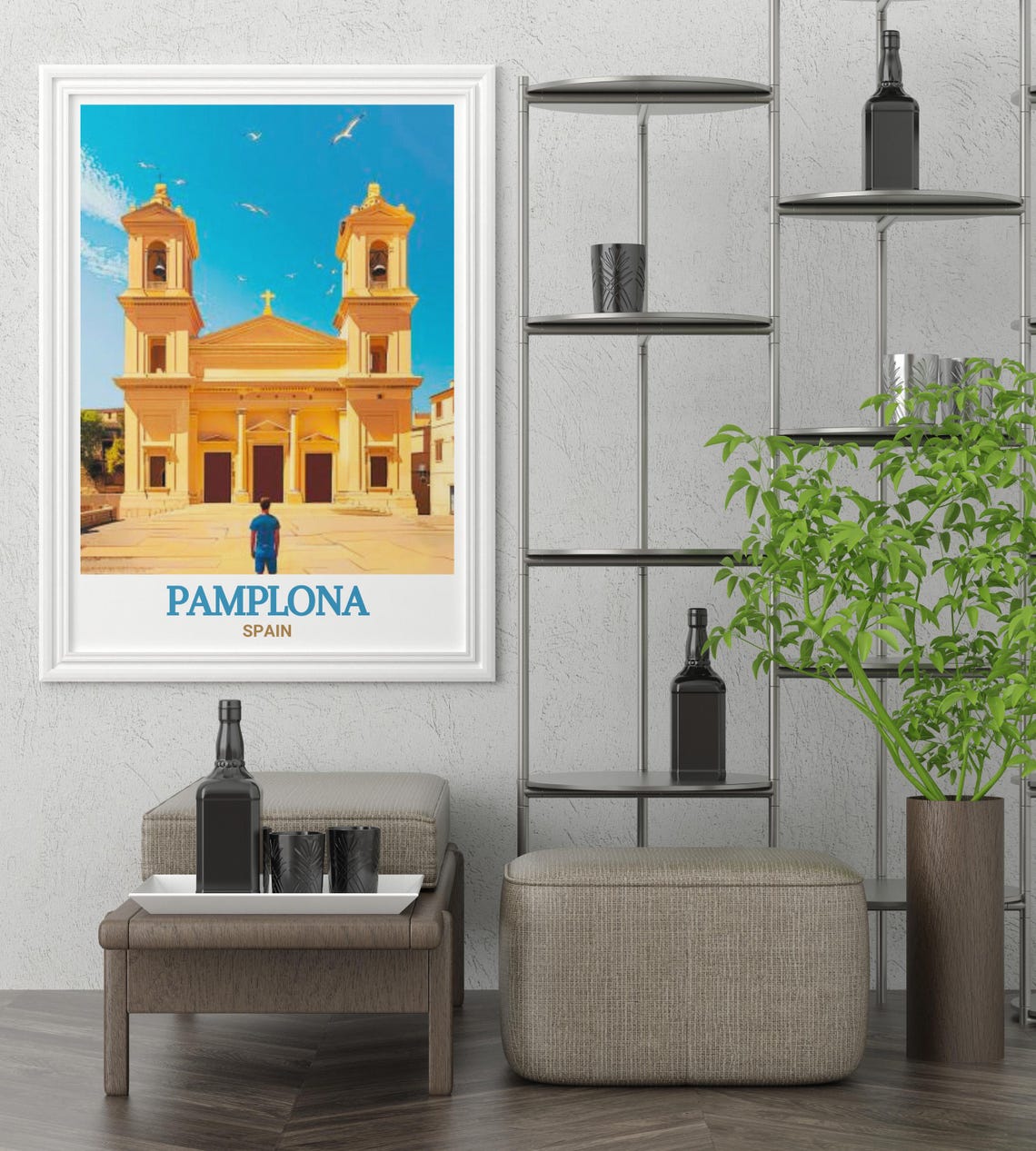 Pamplona Spain Twin-Towered Cathedral Against Blue Sky Poster - Image 2