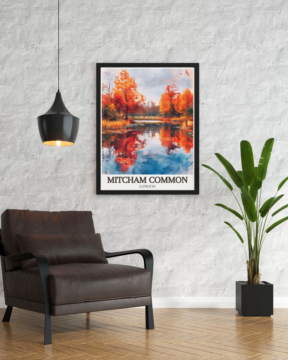 Mitcham Common London Fall Foliage Pond Reflection Artwork Poster - Image 2