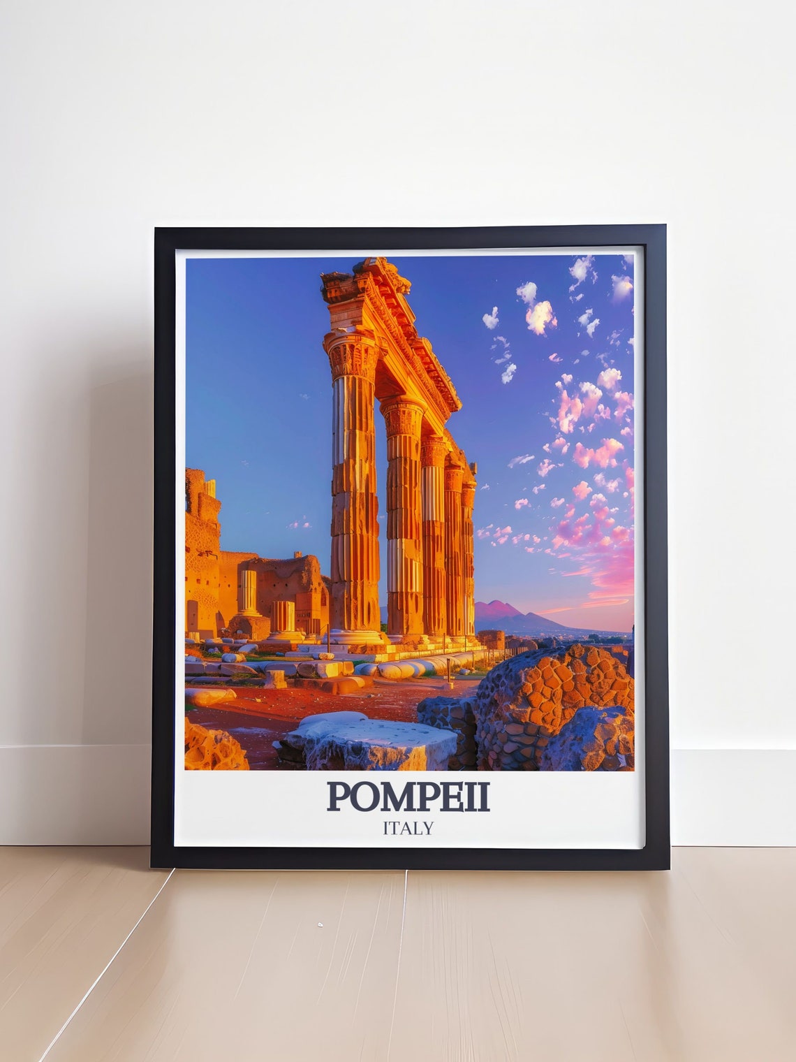 Pompeii Ancient Columns Glowing at Sunset Near Vesuvius Poster - Image 4