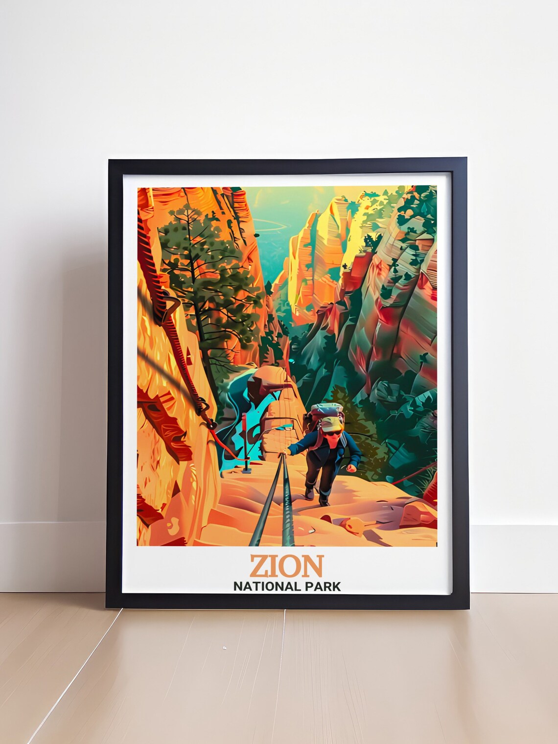 Zion National Park Angels Landing Hiker Chains View Travel Poster - Image 4
