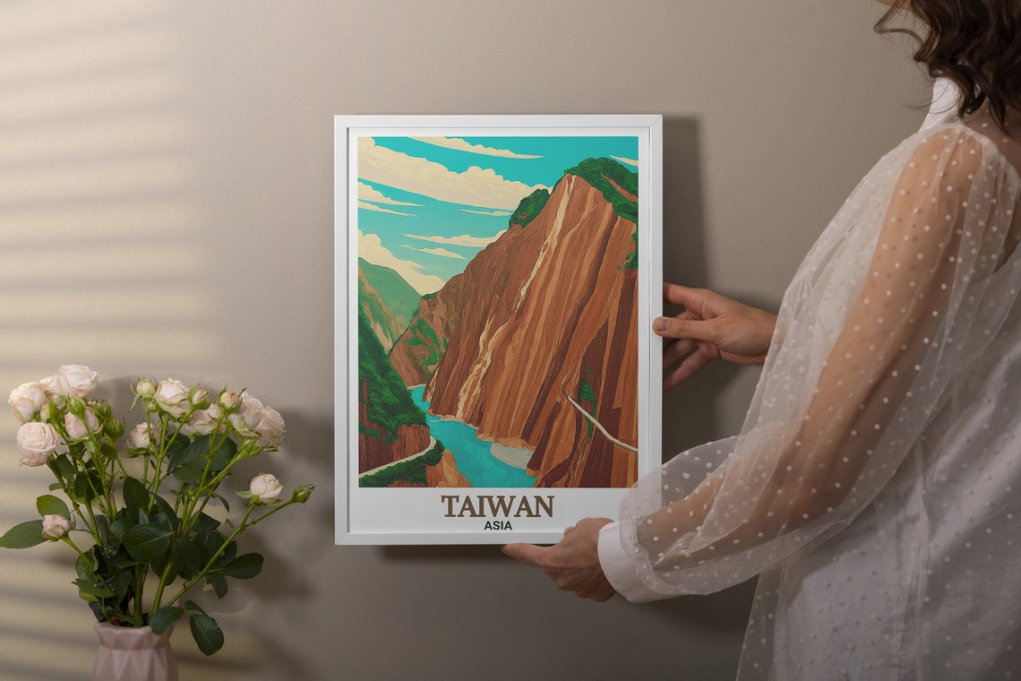 Taiwan Taroko Gorge Marble Cliffs Turquoise River Asia Travel Poster - Image 2