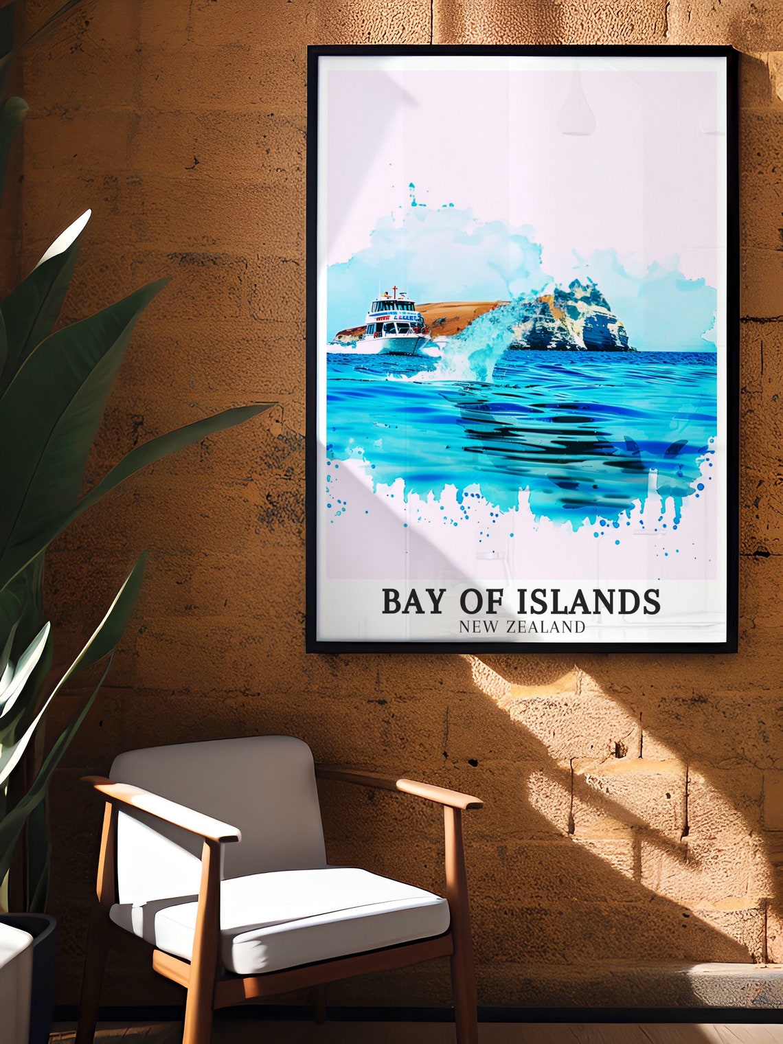 Bay Of Islands Travel Poster Marine Reserve Motukokako Island Print Marine Reserve Motukokako Island Decor Bay Of Islands Decor - Image 2