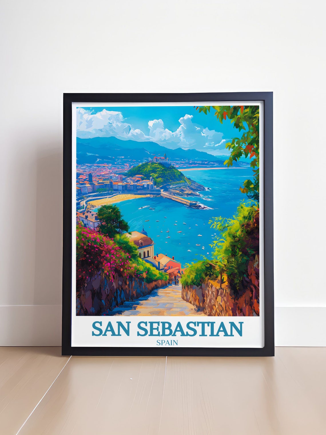 San Sebastian Harbor View Stone Staircase Spain Travel Poster - Image 4