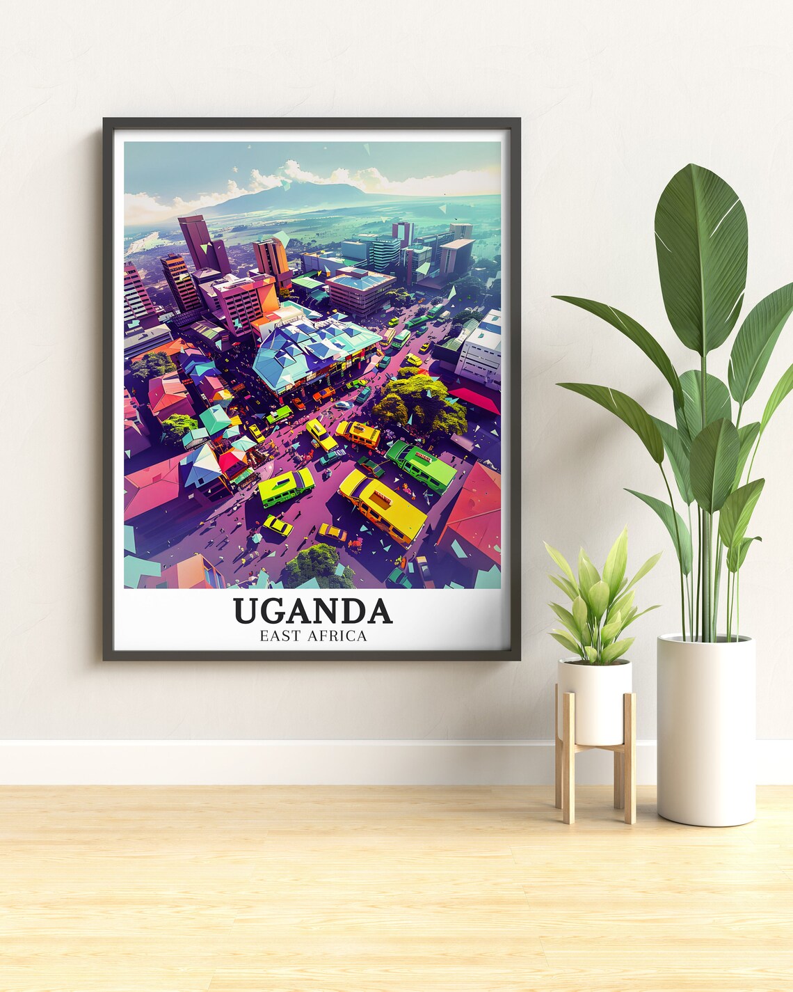 Kampala Aerial Street Scene Colorful East Africa Uganda Travel Poster - Image 3