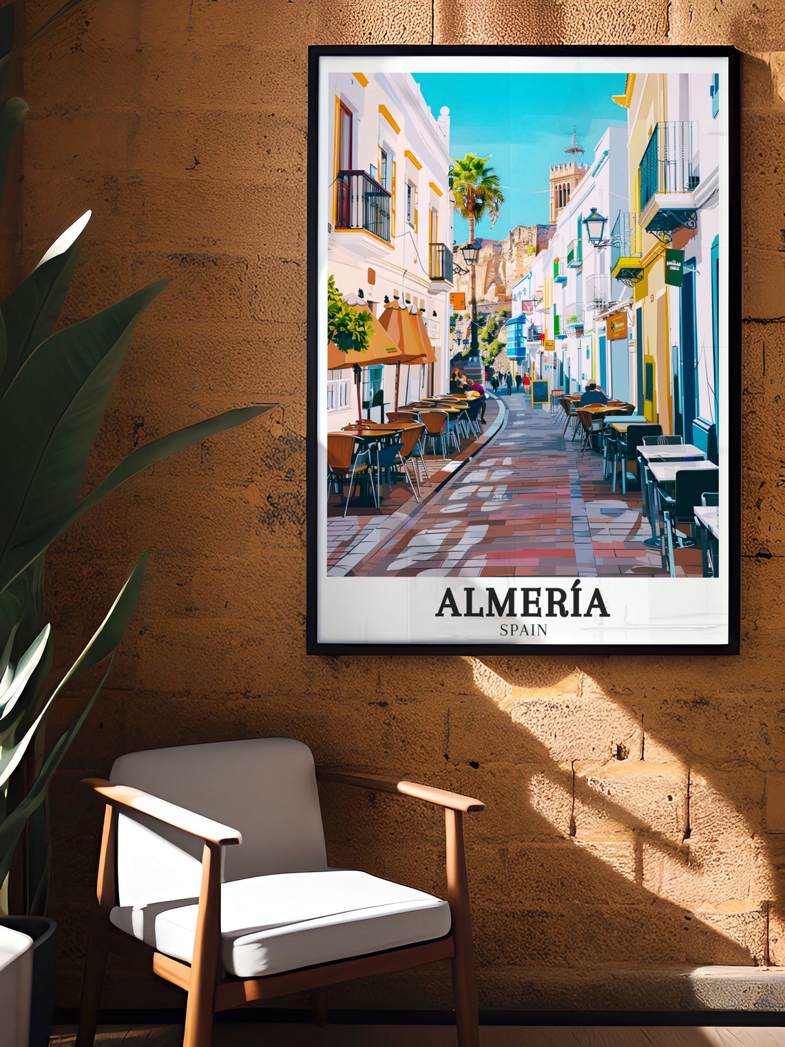 Almeria La Chanca Street Cafes Beneath Alcazaba Hill Art Poster - Image 2