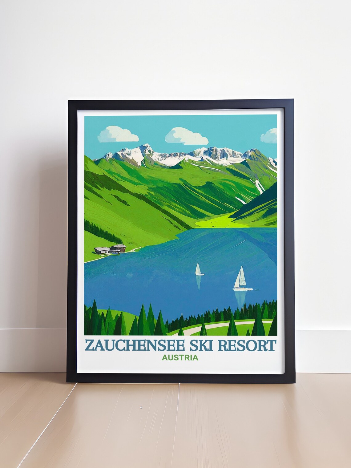 Zauchensee Ski Resort Austria Summer Lake Sailboats Mountain Poster - Image 4