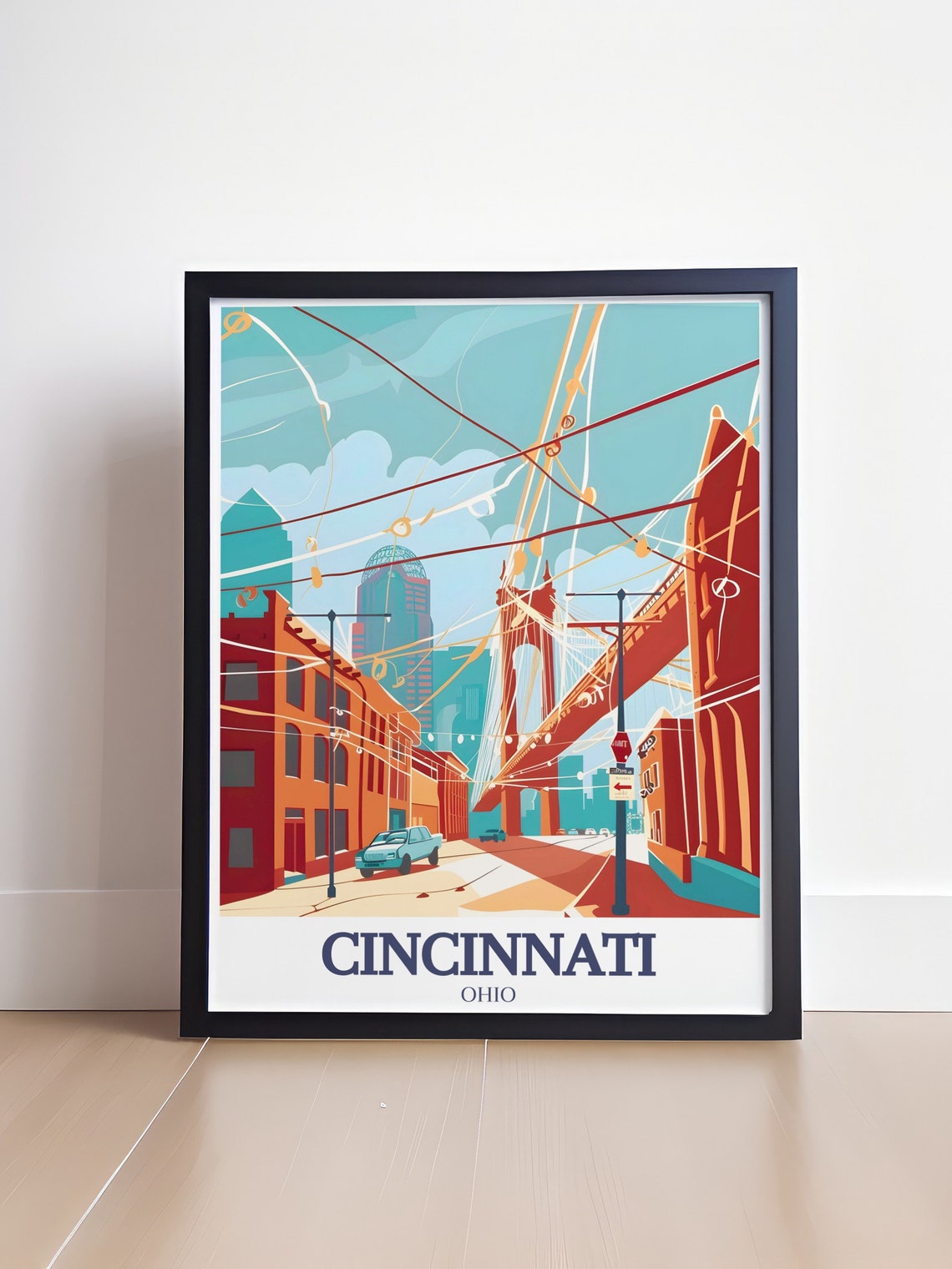 Cincinnati Roebling Suspension Bridge Street View Ohio Poster - Image 4
