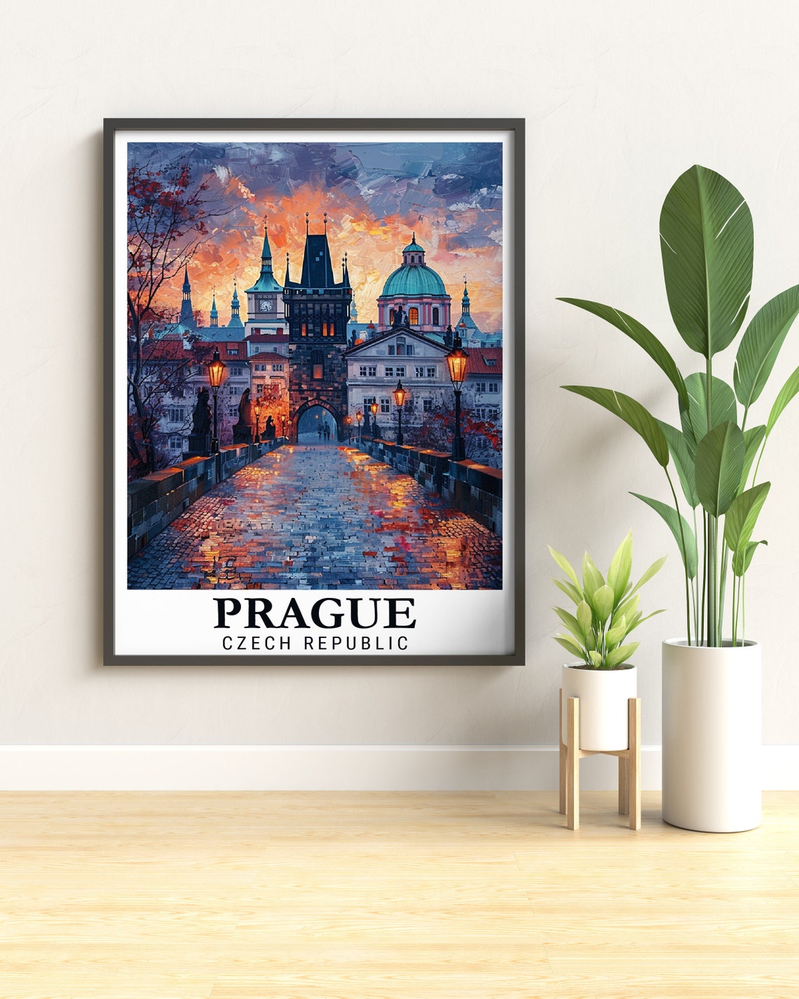 Prague Charles Bridge Golden Sunset Cobblestones Travel Poster - Image 2