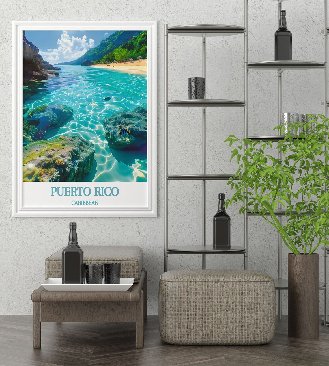 Puerto Rico Caribbean Beach Turquoise Shallows Travel Poster - Image 2