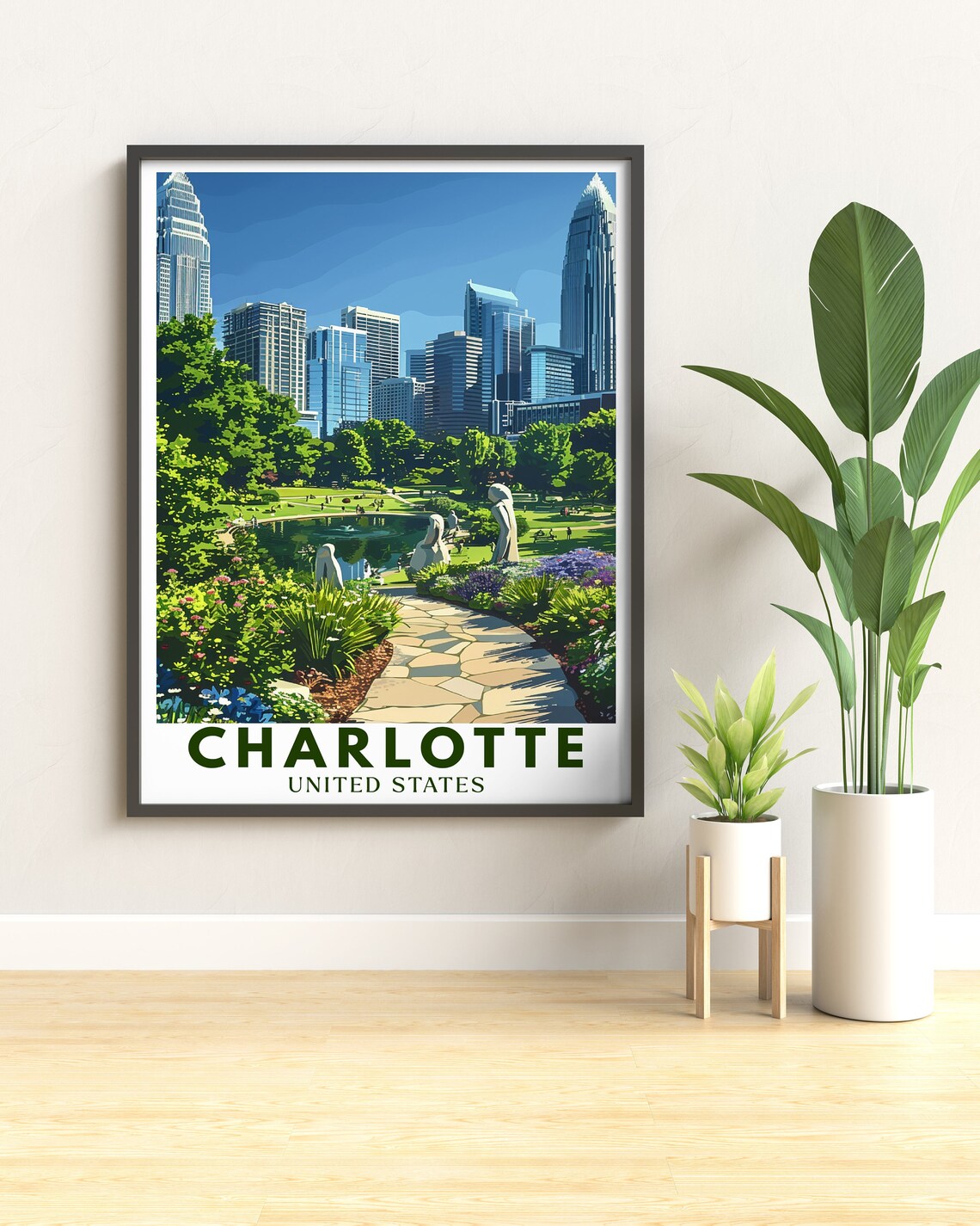 Charlotte Romare Bearden Park Skyline North Carolina Travel Poster - Image 2
