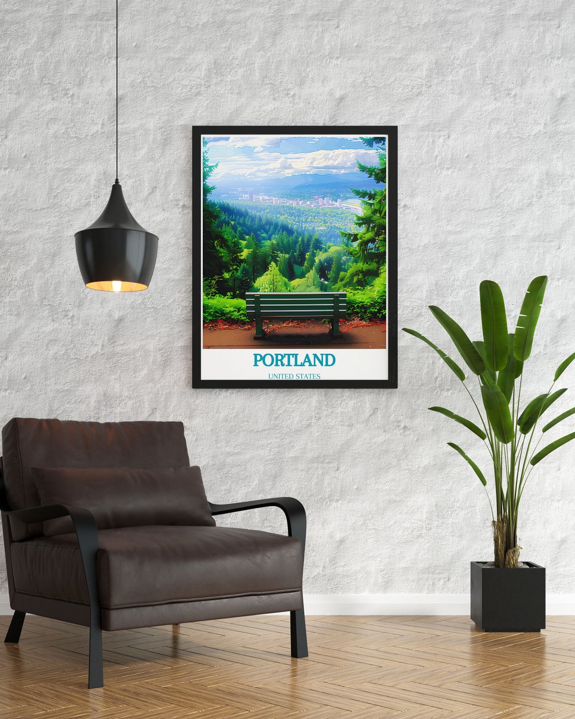 Portland Mount Tabor Park Green Bench Forest City View Poster - Image 3