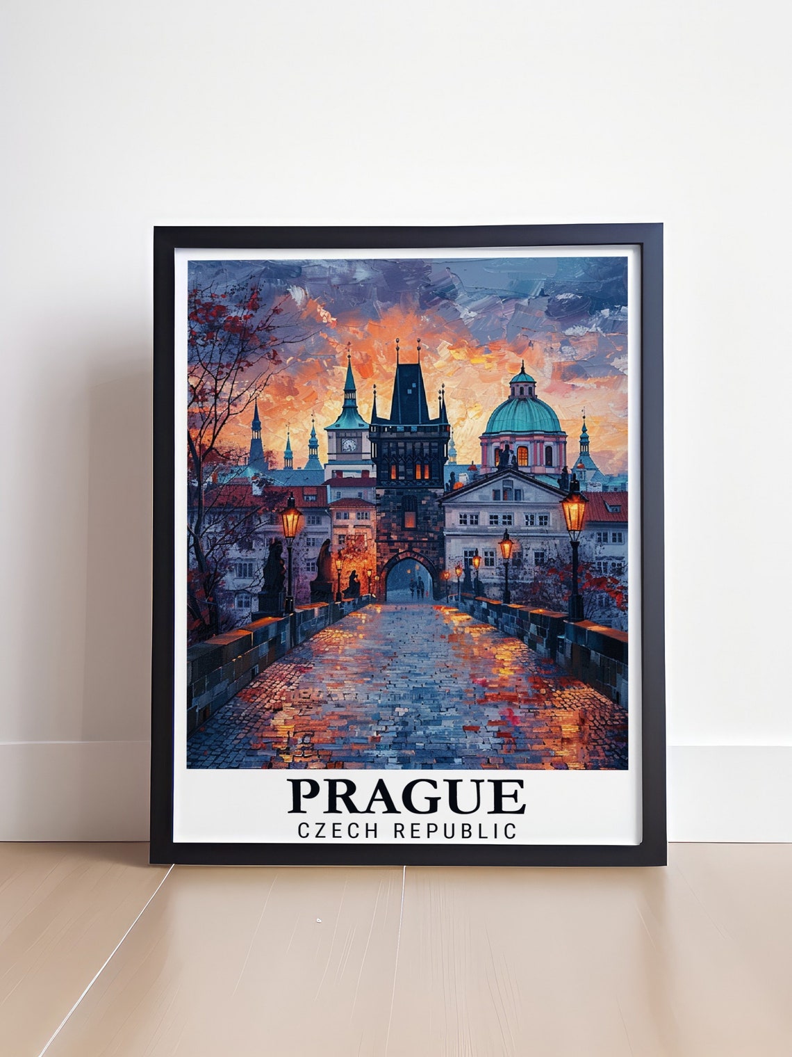 Prague Charles Bridge Golden Sunset Cobblestones Travel Poster - Image 4