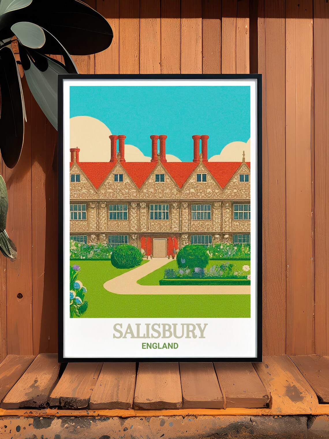 Salisbury England Historic Manor House Red Roof Garden Poster - Image 2