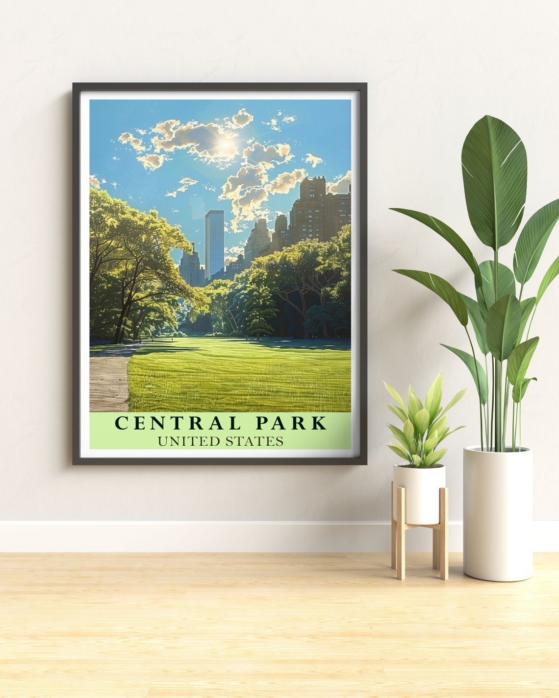 Sunny Central Park Great Lawn with Manhattan Skyline New York Poster - Image 2