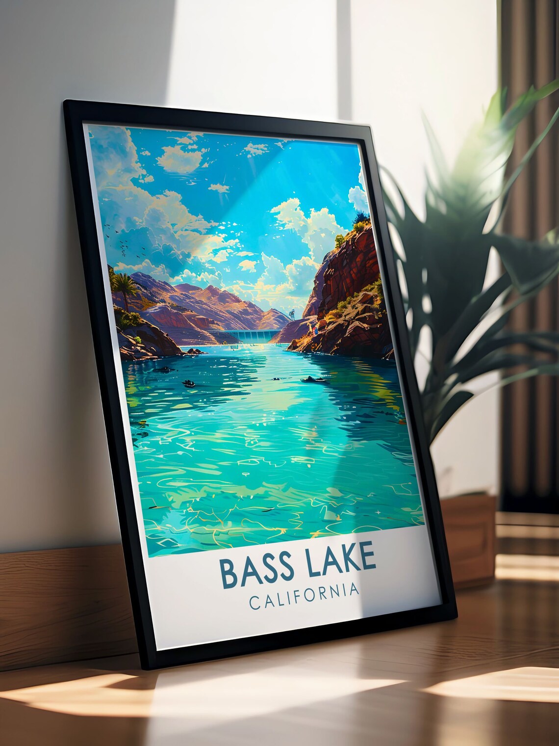Bass Lake California Turquoise Canyon Dam Sparkling Lake Poster - Image 2