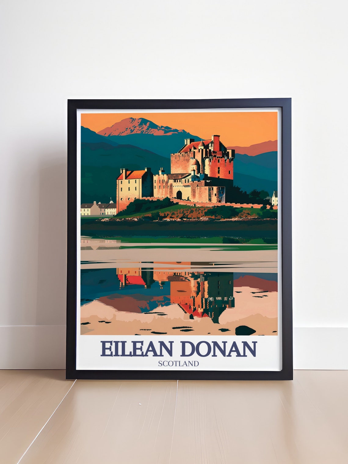 Eilean Donan Castle Scotland Sunset Reflection Vintage Travel Poster - Image 4