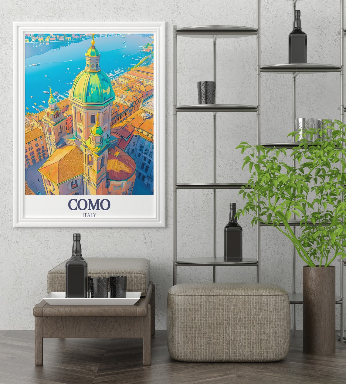Como Italy Grand Cathedral Dome Above Lake Como Travel Poster - Image 3
