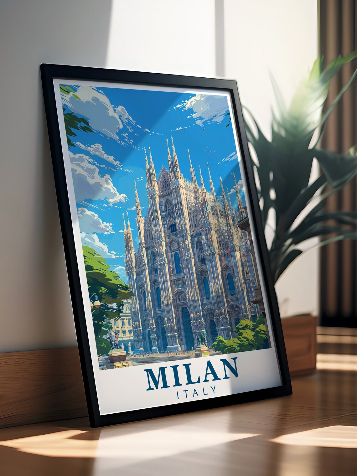 Milan Duomo Di Milano Gothic Cathedral Spires Blue Sky Travel Poster - Image 2