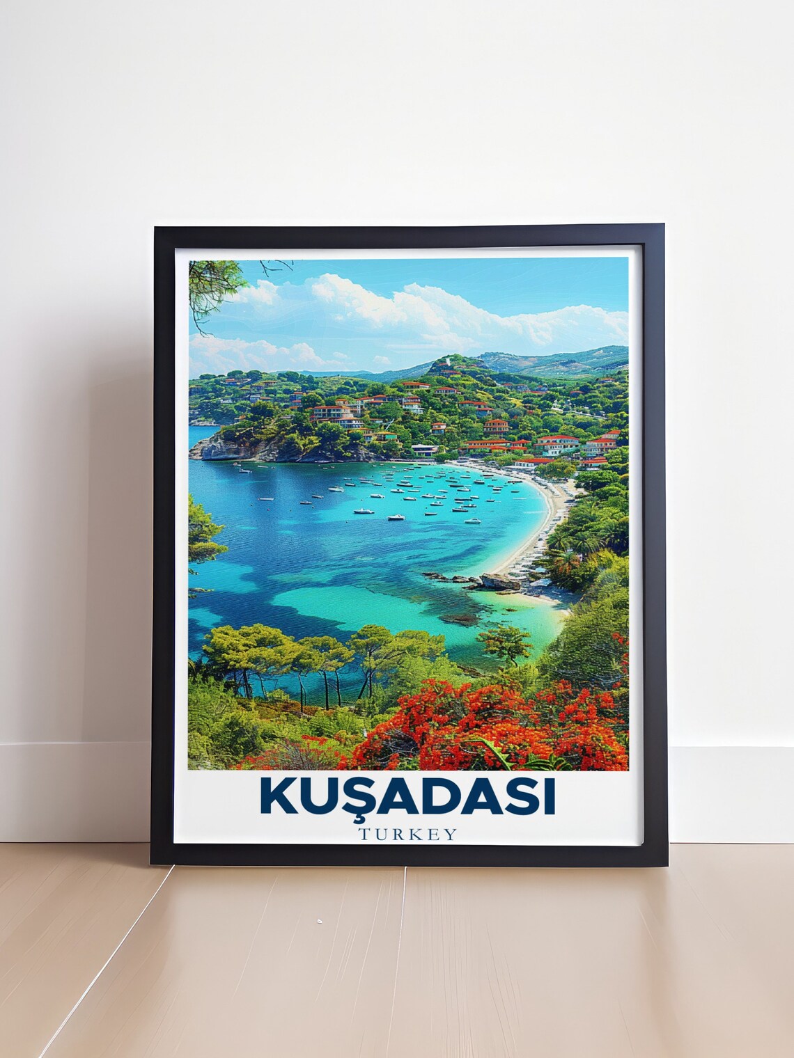 Kusadasi Bay Turquoise Water Boats Coastline Travel Art Poster - Image 4