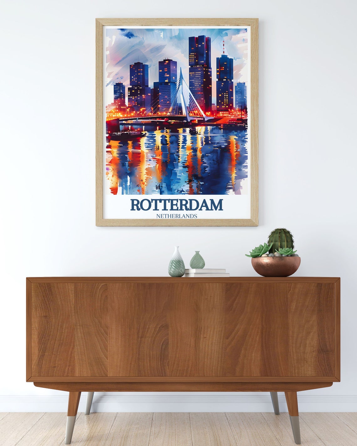Rotterdam Skyline And Erasmus Bridge Night City Lights Poster - Image 3