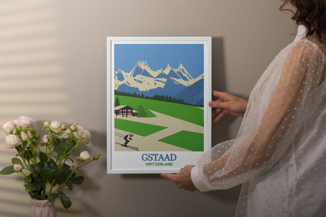 Gstaad Switzerland Ski Resort Vintage Retro Travel Ski Poster - Image 3