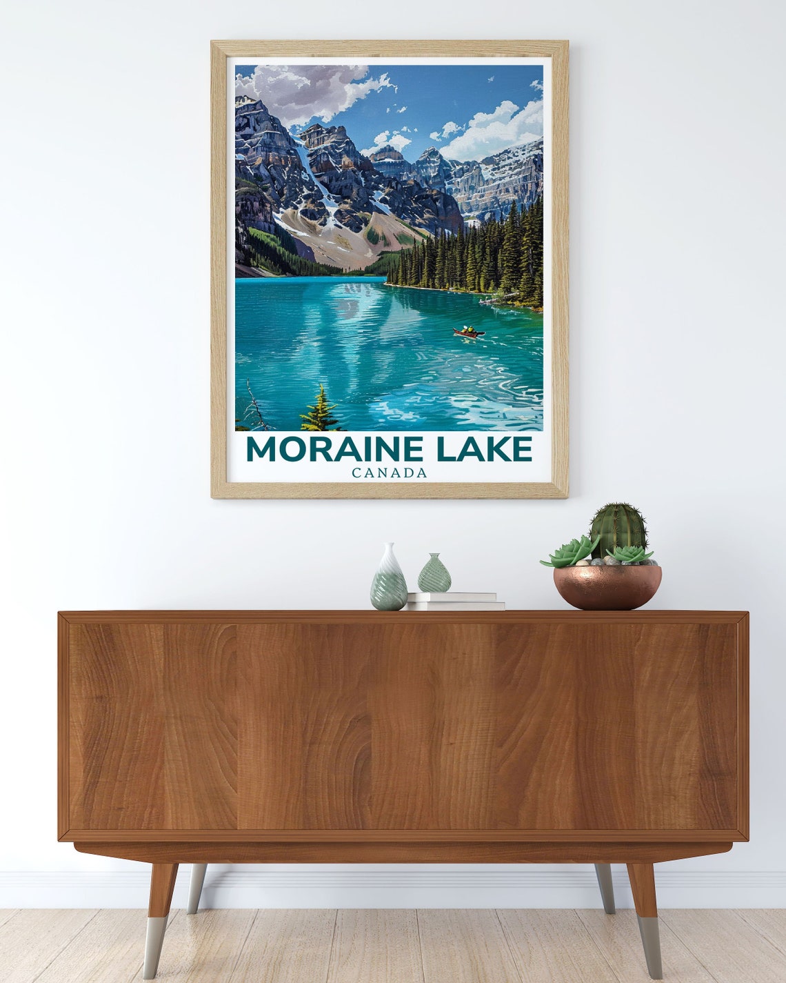 Moraine Lake Canoe Gliding on Turquoise Water in Banff Poster - Image 3