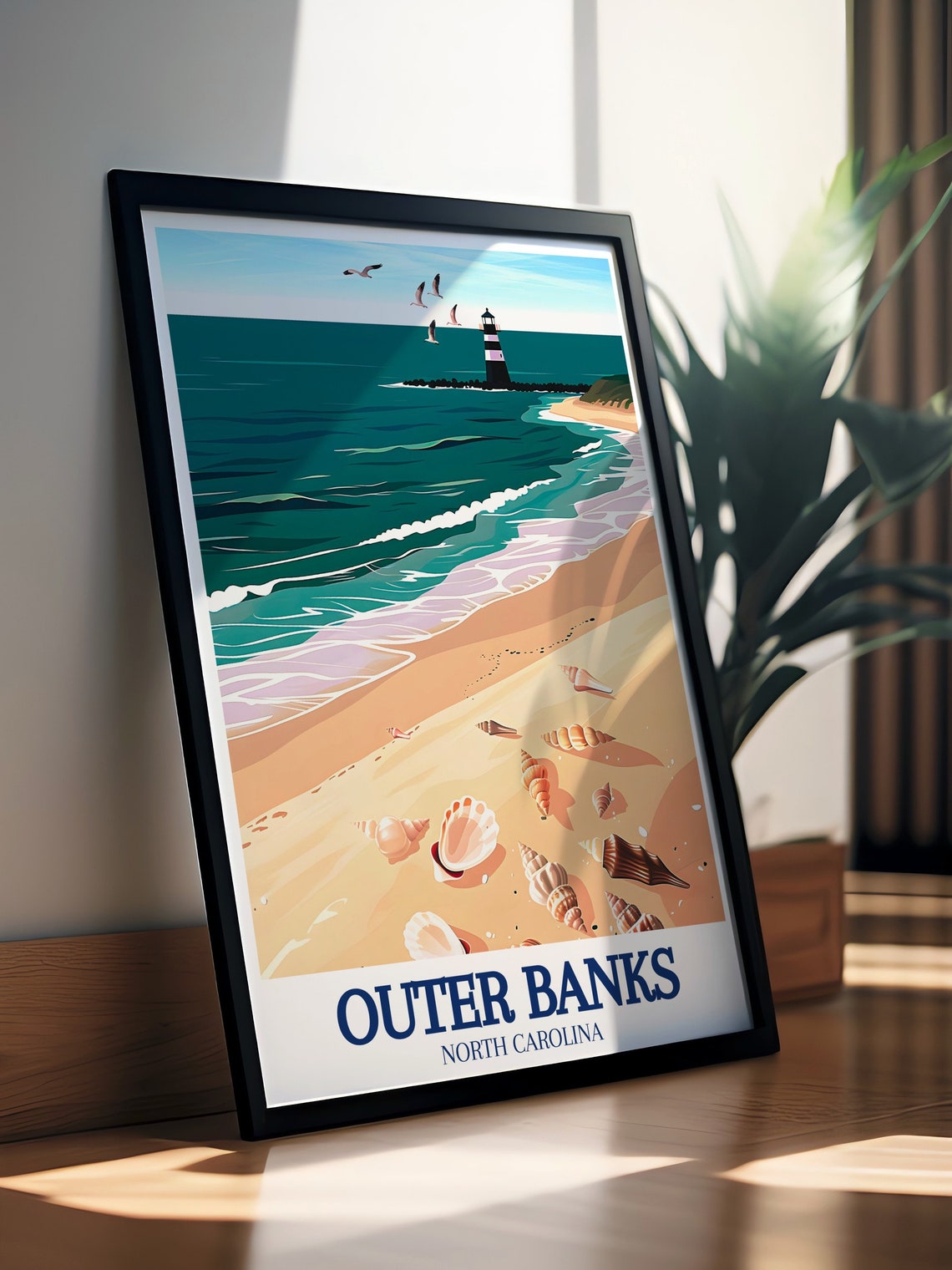 Outer Banks North Carolina Seashell Beach Lighthouse View Poster - Image 3
