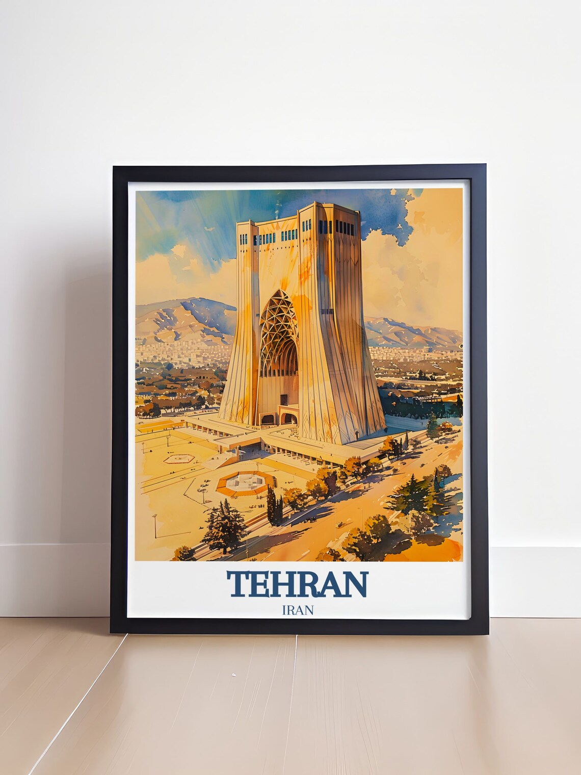 Tehran Iran Azadi Tower Golden Plaza Watercolor Travel Poster - Image 4