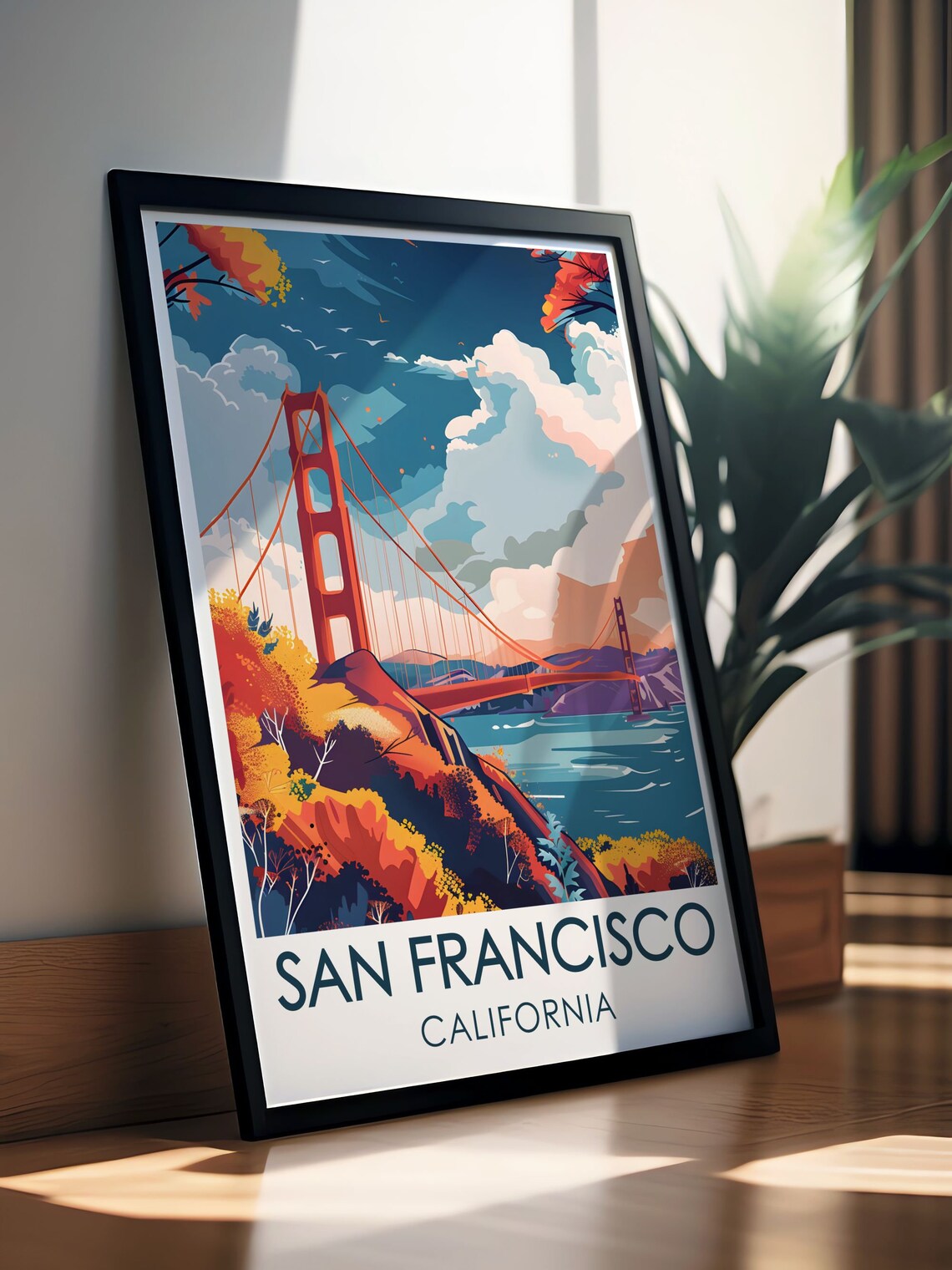 San Francisco Golden Gate Bridge Autumn Colors Scene Art Poster - Image 3
