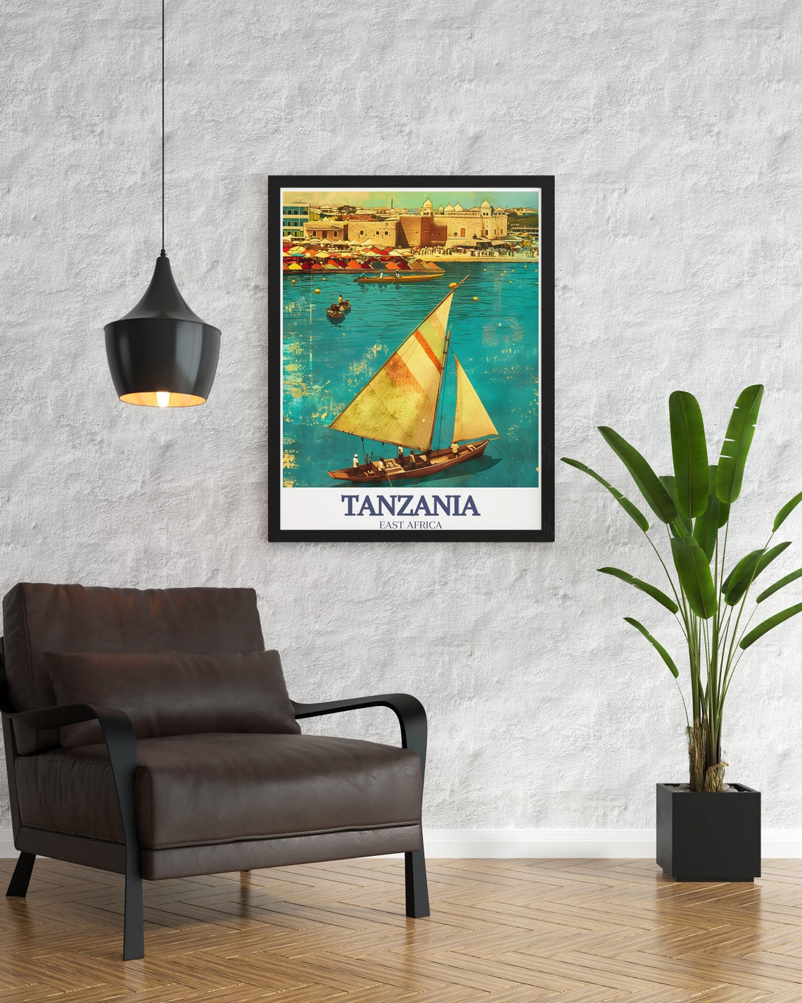 Tanzania Zanzibar Dhow Sailboat Old Town Waterfront Harbor Poster - Image 3